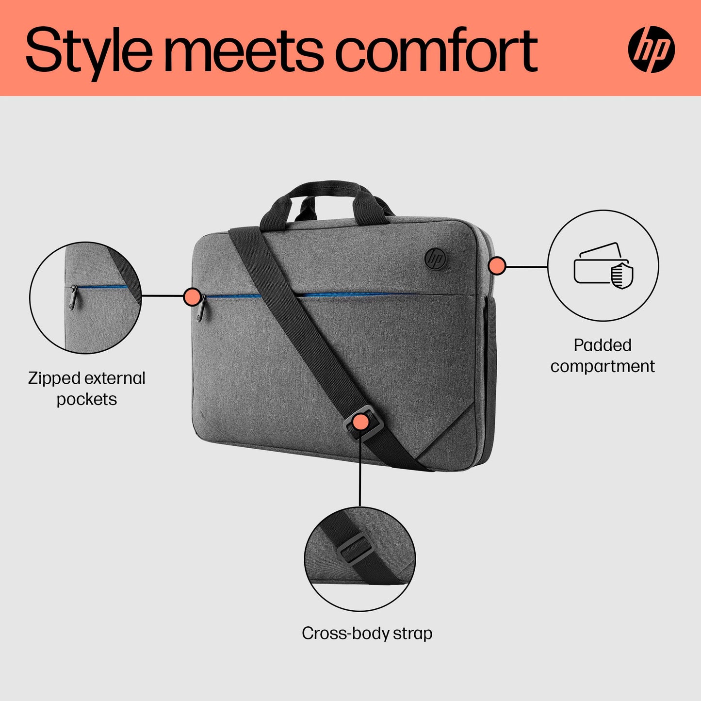 HP Prelude 15.6 inch Topload Laptop Bag, Slip On Padded Straps, Compatible With Laptops Up To 15.6 inch Including MacBook, HP Pavilion, Protect Your Tech With Water Resistance And Padded Construction