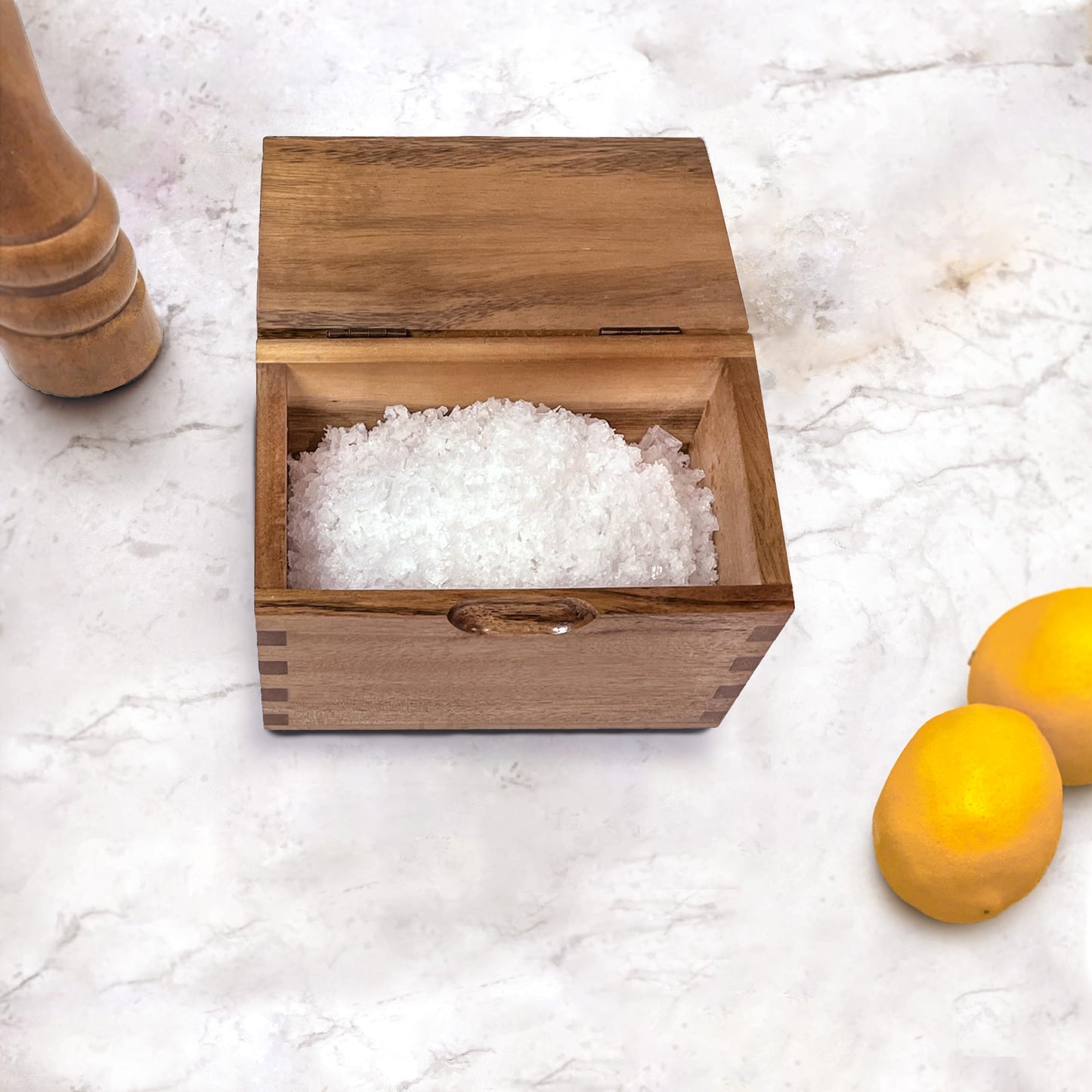 Itomoyo Acacia Wood Salt Cellar Spice Box with Flip Lid Storage Box 5.5 x 3.5 x 3.25, 20 oz Kitchen Container, Salt Keeper for Gourmet Salts, Seasonings, Spices, Grilling & Cooking