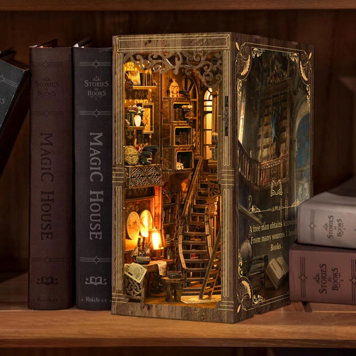 ISSEVE Book Nook, DIY Book Nook Kits for Adults 3D Wooden Puzzle Booknook Dollhouse, Miniature House Kit for Bookshelf Decor, Adults Model Crafts Kits, Gifts for Family Friends (Book Collection Room)