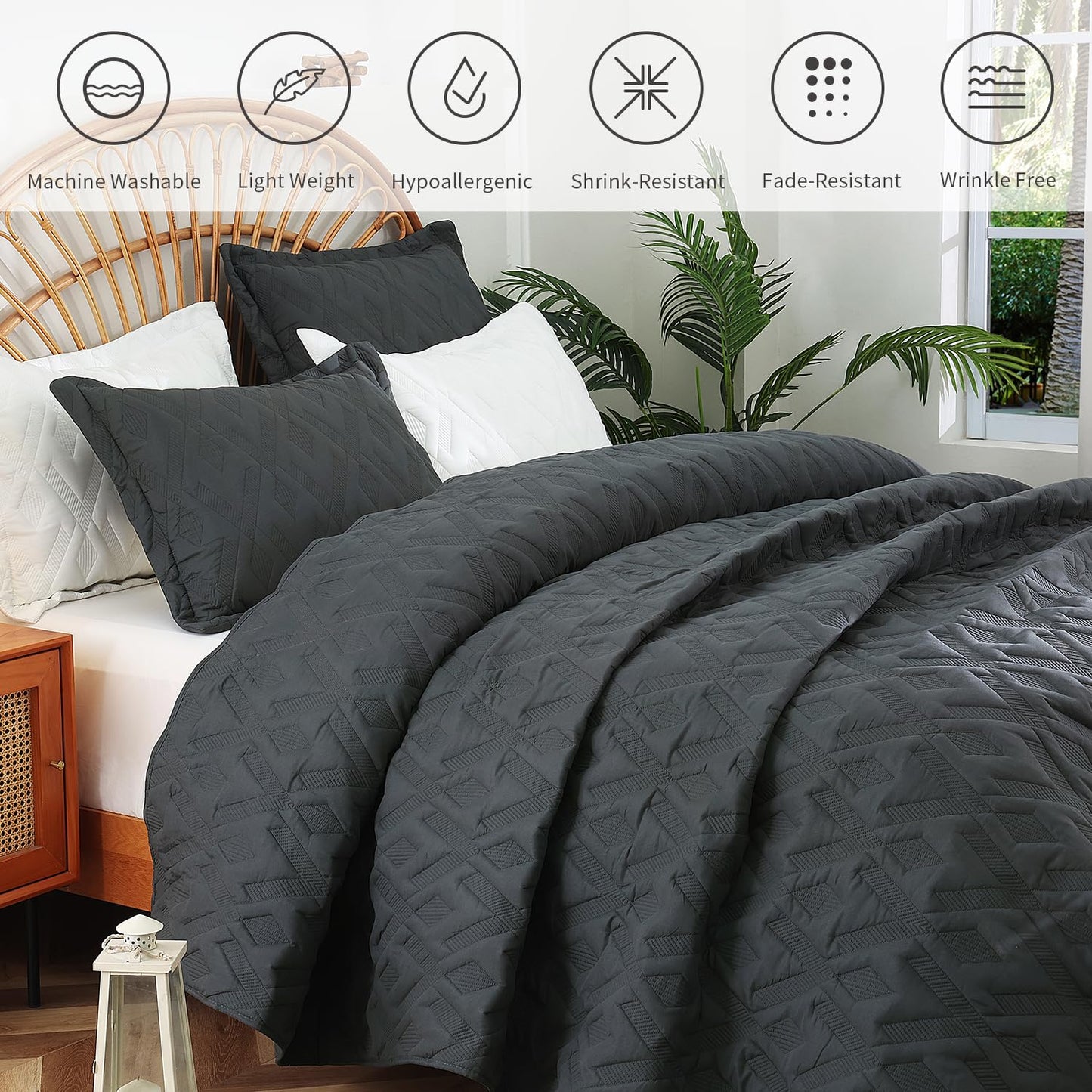 BOV Gray Quilt Twin 68x86 – Lightweight Summer Bedspread, Modern Cooling Blanket, Neutral Bedding Coverlet, Soft Comforter
