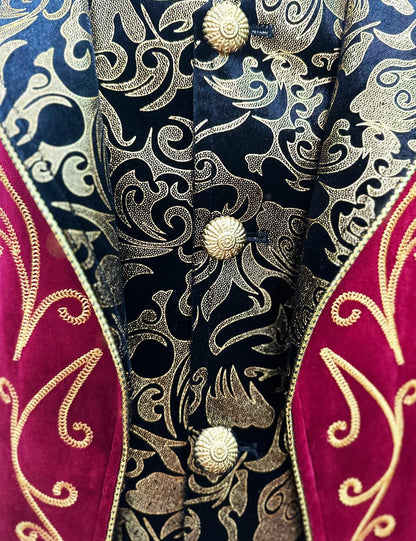 AIBEIX Mens Steampunk Medieval Jacket Gothic Victorian Frock Coat Uniform(Gold Edge-red,XX-Large)