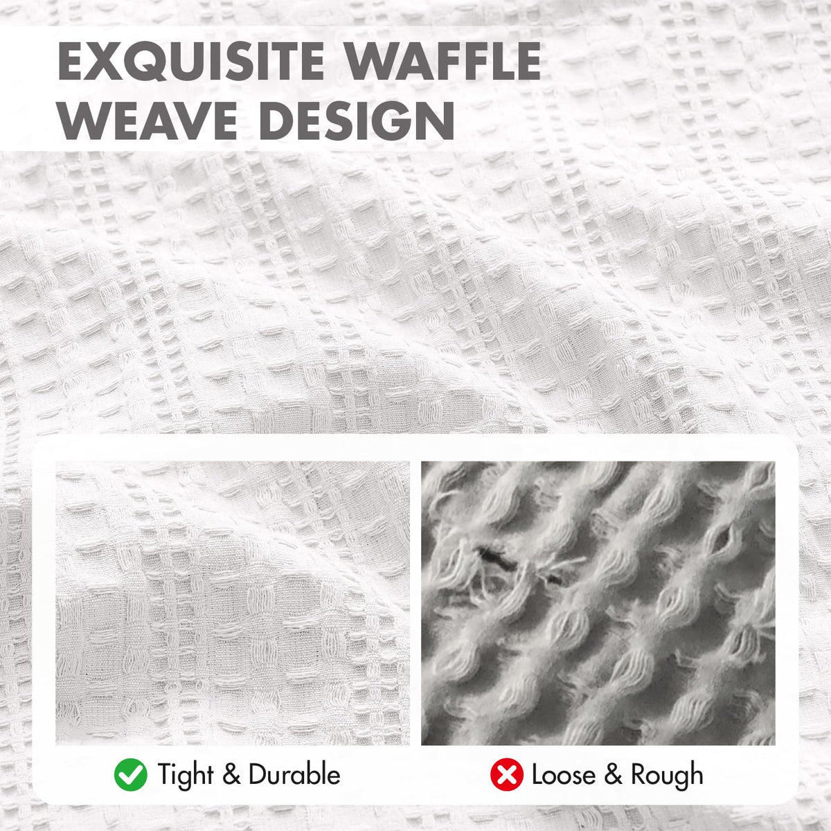 Woaboy Set of 2 Decorative 100% Cotton Waffle Throw Pillow Covers 18x18, Neutral Euro Shams Weave European Cushion Cases for Couch Sofa Bed Modern Farmhouse Home Decor, White