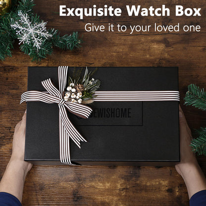 BEWISHOME High-End Watch Box, 20-Slot Watch Case with Large Glass Lid, Wooden Watch Cases for Men, Watch Storage, Watch Organizer, Synthetic Leather Interior, Brown SSH04Y
