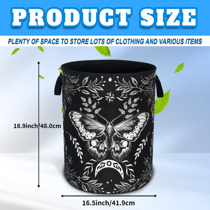 Moth Laundry Basket Oxford Cloth Funny Butterfly Laundry Hamper With Handle Foldable Portable Clothes Storage Basket 18.9 X 16.5 In Storage Bag For Laundry Room/Bathroom/Bedroom/Dormitories