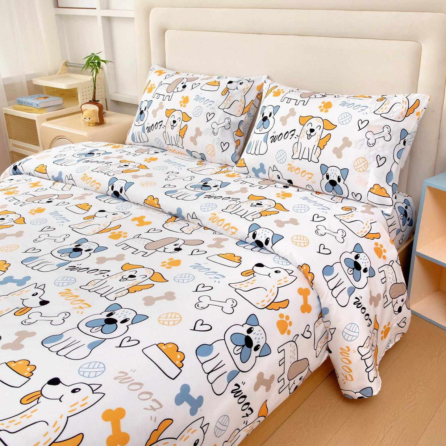 MICORAL Kids Twin Sheet Set Cute Dogs, 3 Pieces Sheets for Boys & Girls, Soft Printed Microfiber Bed Sheets, Deep Pocket Cozy Toddler Bedding Set