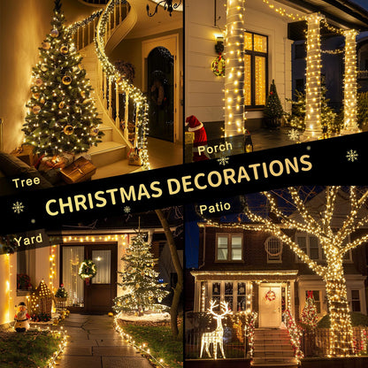 JMEXSUSS 200 LED Christmas Lights Indoor Outdoor, Connectable Warm White Christmas Tree Lights Clear Wire, 66 Ft Twinkle Fairy String Light Plug in for Bedroom Wedding Xmas Tree Decorations