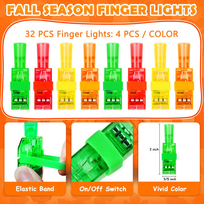 Fall Thanksgiving Party Favors, 32 Pcs Finger Lights for Kids Fall Festival Prizes Treats Pumpkin Turkey Light Up Toys Bulk Goodie Bag Stuffers Pinata Fillers Thanksgiving Party Decorations Supplies
