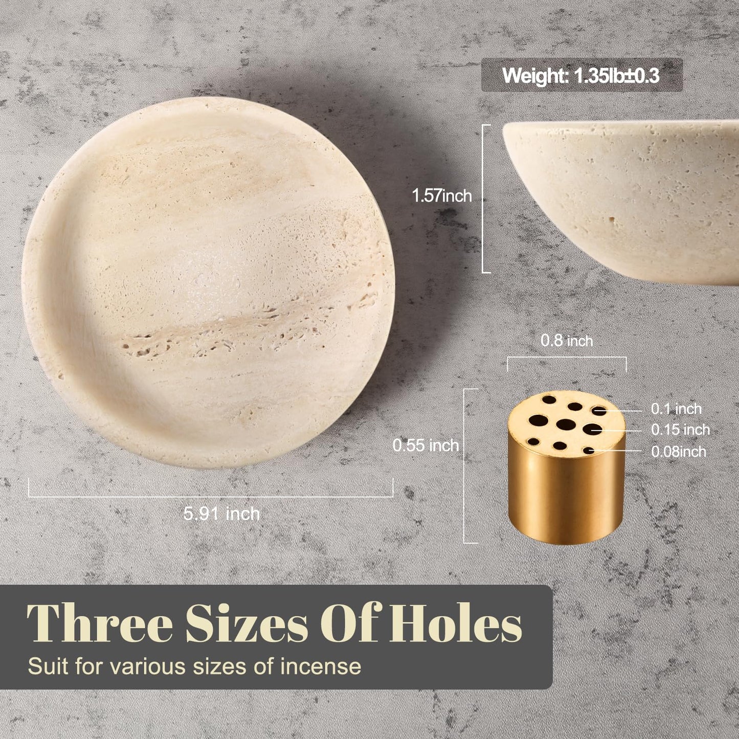 Koville Natural Travertine Incense Holder, Incense Holder for Sticks with 9 Holes, Handmade Incense Burner Ash Catcher for Meditation Yoga SPA, Balsam Fir/Palo Santo/Sage/Cone Incense Holder(Beige)