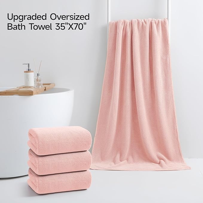 REDKISS 4 Pack Pink Bath Towels, 35 x 70 in Extra Large Coral Fleece Bath Towel