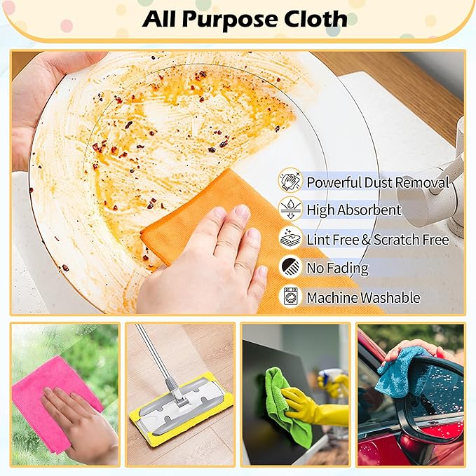 FIXSMITH Microfiber Cleaning Cloth, 50 Pack Cleaning Rags, Cleaning Towels