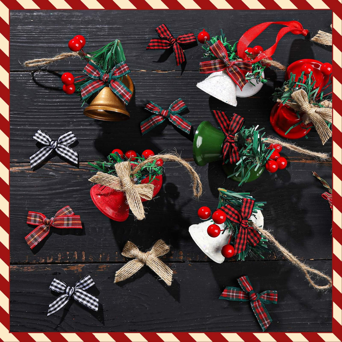 YGDZ Mini Christmas Bows, 50PCS Burlap Bow Buffalo Plaid Bows for Craft, Small Bows for Christmas Tree Decor, Tiny Ribbon Bows for Gift Wrapping