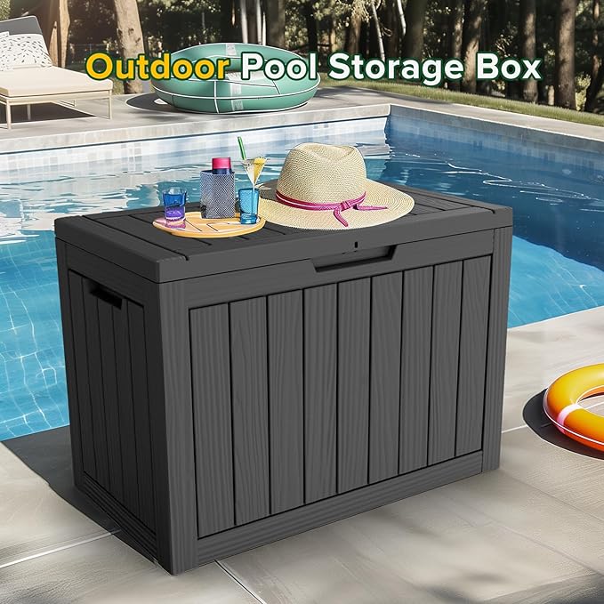EasyUp 45 Gallon Outdoor Storage Box Waterproof, UV Resistant Deck Box Outdoor, Lockable Resin Deck Boxes for Garden Tools Equipment and Cushions, Black