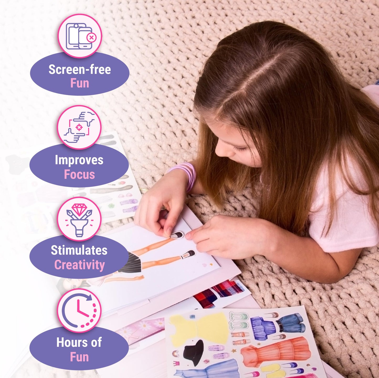 BSCOOL Fashion Studio Dress Up, Drawing, Coloring. Little Designer Creativity Book for Kids 4 and Up with Stickers, Stencils, Textures - Creative Fashion Design Sketchbook for Girls. Easter Gift