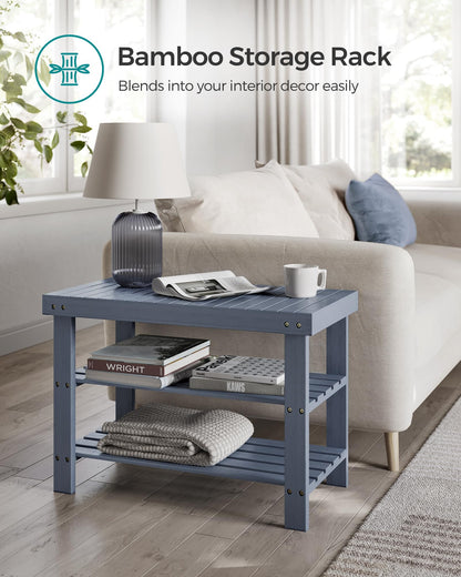 SONGMICS Shoe Rack Bench, 3-Tier Bamboo Shoe Storage Organizer, Entryway Bench, Holds Up to 286 lb, 11.3 x 27.6 x 17.8 Inches, for Entryway Bathroom Bedroom, Grey ULBS04GY