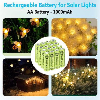 Brightown 12-Pack Rechargeable AA Batteries - 1000mAh 1.2V NiMH High Capacity Batteries - Ideal for Solar Lights & Home Devices, Recharge up to 1000x Times, Pre-Charged