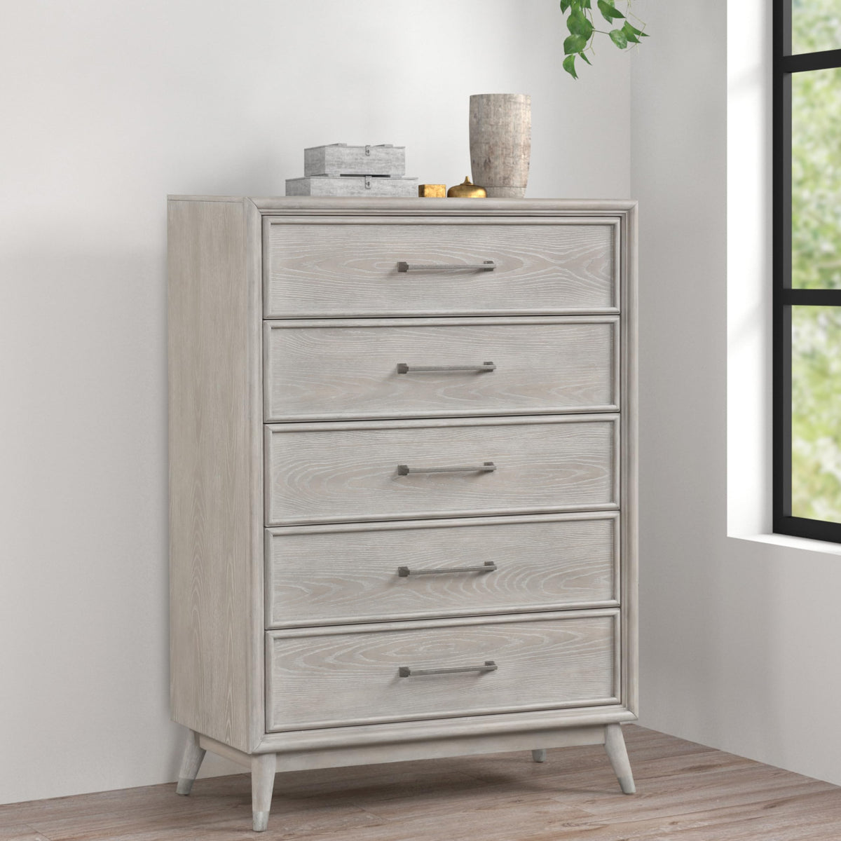 Roundhill Furniture Seluna 6-Piece Bedroom Set with Touch LED Lighting, Gray Oak Finish, King