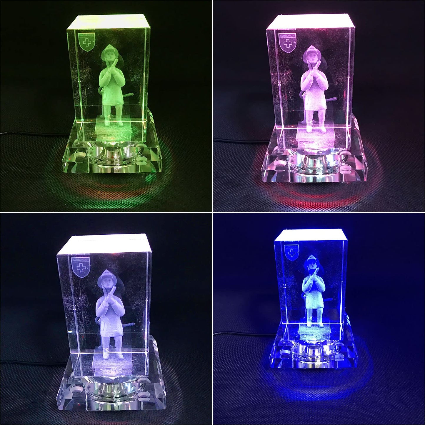 Aepiraza Crystal Led Light Base for 3D Display Lighted Up, 4 LED Bead 7 Colors Led Crystal Light Base Multi-Color Automatic Flashing Show Stand for 3D Glass Art Craft Shows (Square)