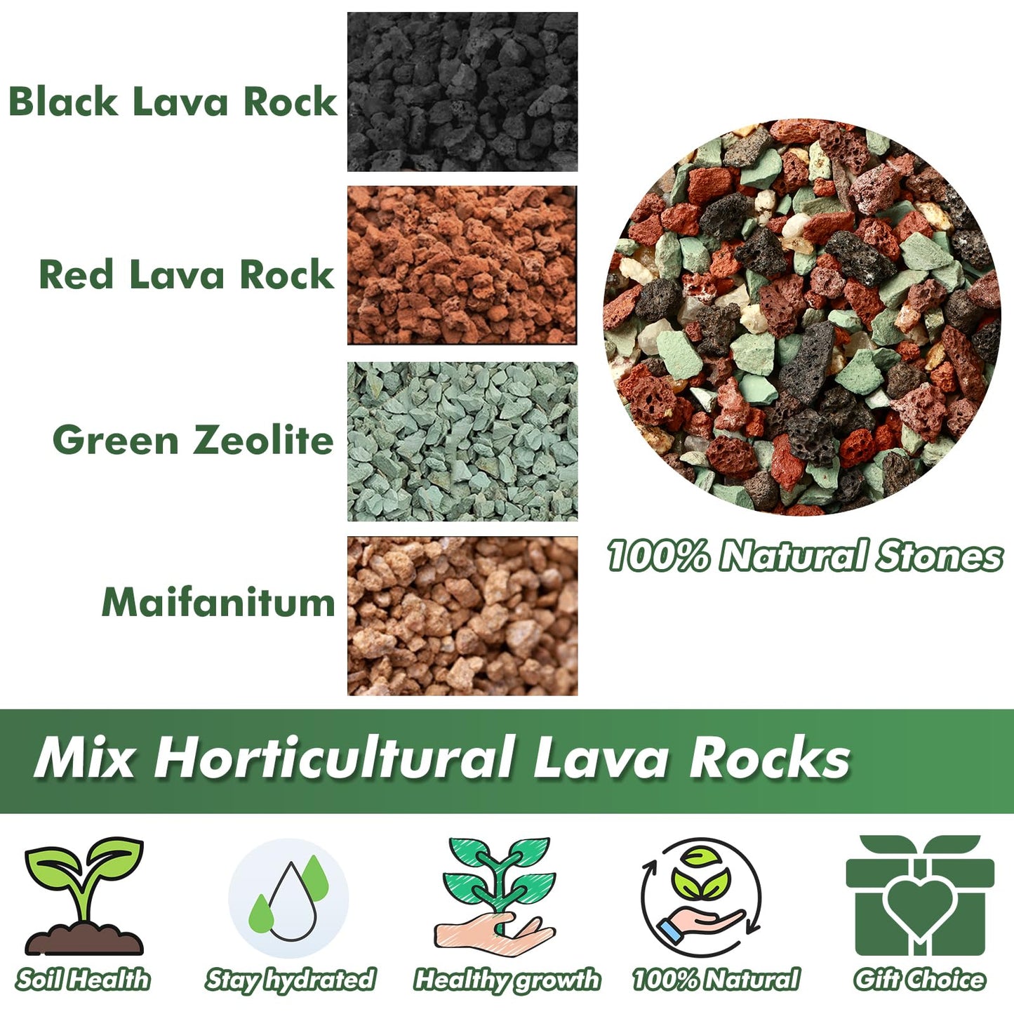 18 Pounds Mix Horticultural Lava Rocks, 5-8 mm Lava Rocks for Plants, Bonsai Rocks Horticultural Grit Soil Cover Gravel for Succulents and Hydroponics, Fairy Gardening, Top Dressing, Plant Drainage