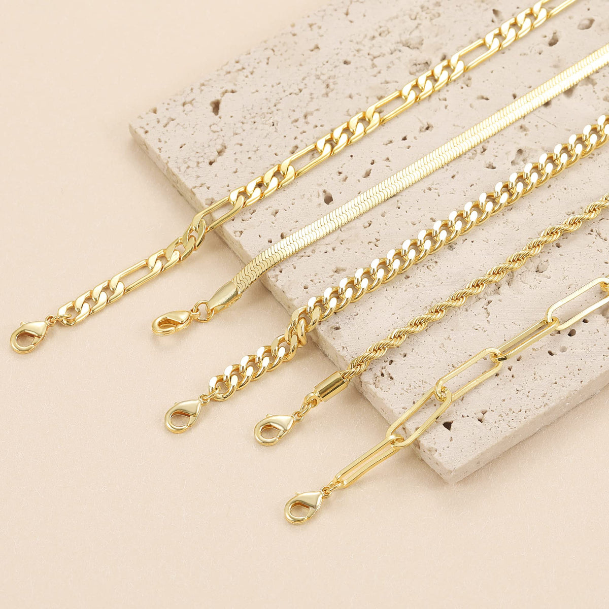 DEARMAY Gold Bracelets for Women Trendy Gold Jewelry Set for Women Cuban Link Chain 14K Gold Plated Filled Figaro Paperclip Rope Herringbone Bracelet Pack 18K Gifts for Women