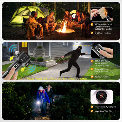 hawkbang 18-in-1 Solar/USB Rechargeable Car Emergency Flashlight Tool - Auto Safety Hammer Glass Breaker, Seatbelt Cutter, Flameless Fire Starter, SOS Alarm, Power Bank, Survival Gear, Driver Gifts
