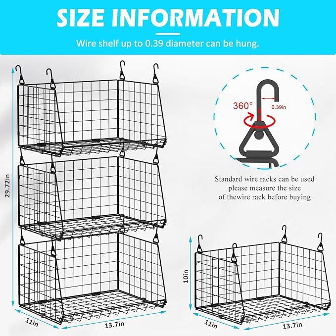 3-Pack Hanging Laundry Room Organizaton：Foldable Laundry Basket Wire Basket