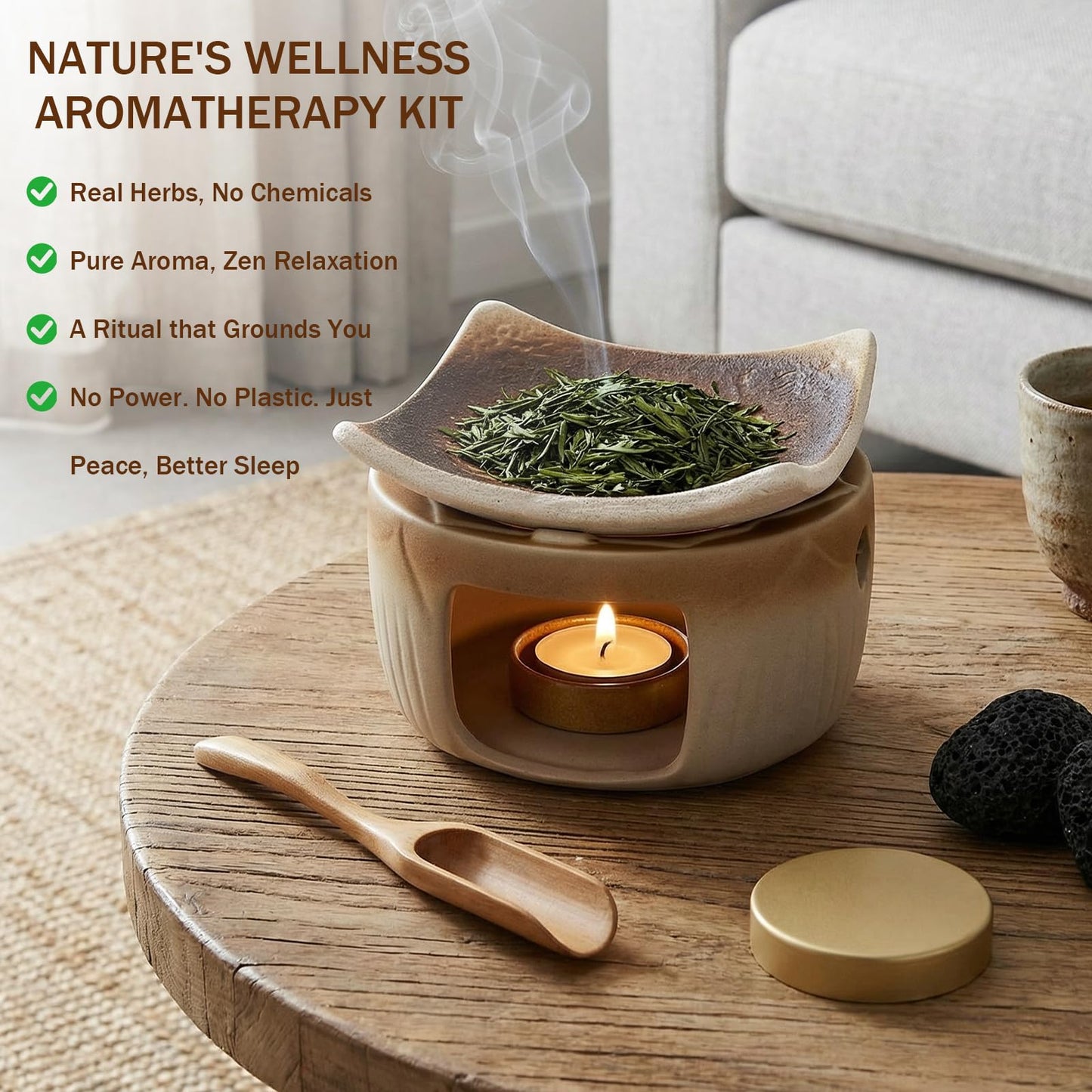 YSZYPETHE Handmade Ceramic Aromatherapy Diffuser,Herb Burner & Candle Wax Warmer with Tealight Holder, Home Fragrance Accessories forRelaxation & Meditation（3.15 * 2.95 * 2.95）