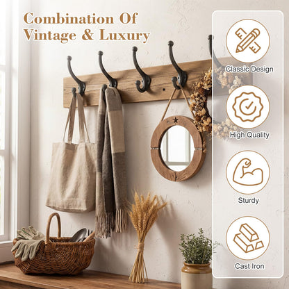 Frienda 20 Pack Rustic Cast Iron Coat Hooks Wall Mounted, Heavy Duty Double Robe Hooks with Screws and Anchors, Farmhouse Vintage Wall Hook for Coats, Hats, Towels, Bags, Keys, Entryway, Bathroom