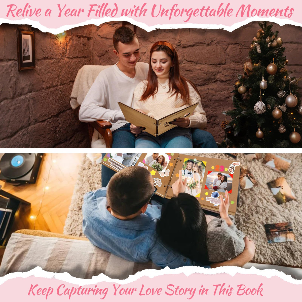 1 Year Our Story So Far Anniversary Scrapbook, Photo Album, DIY Memory Book with 12 Metallic Pens 16 Stickers 2 Puzzle Pieces, Romantic Gift for Boyfriend Girlfriend, 1st Wedding Gift Husband Wife