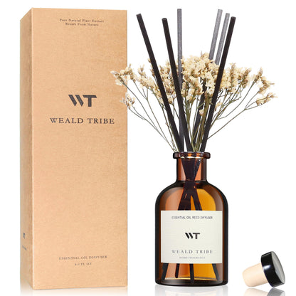WEALD TRIBE Flower Reed Diffuser Set Vanilla Cinnamon Scent for Bathroom Air Fresheners | 4.0 fl oz Essential Oils with Sticks Home Fragrance Defusers | House Bedroom Office Shelf Decor & Gift