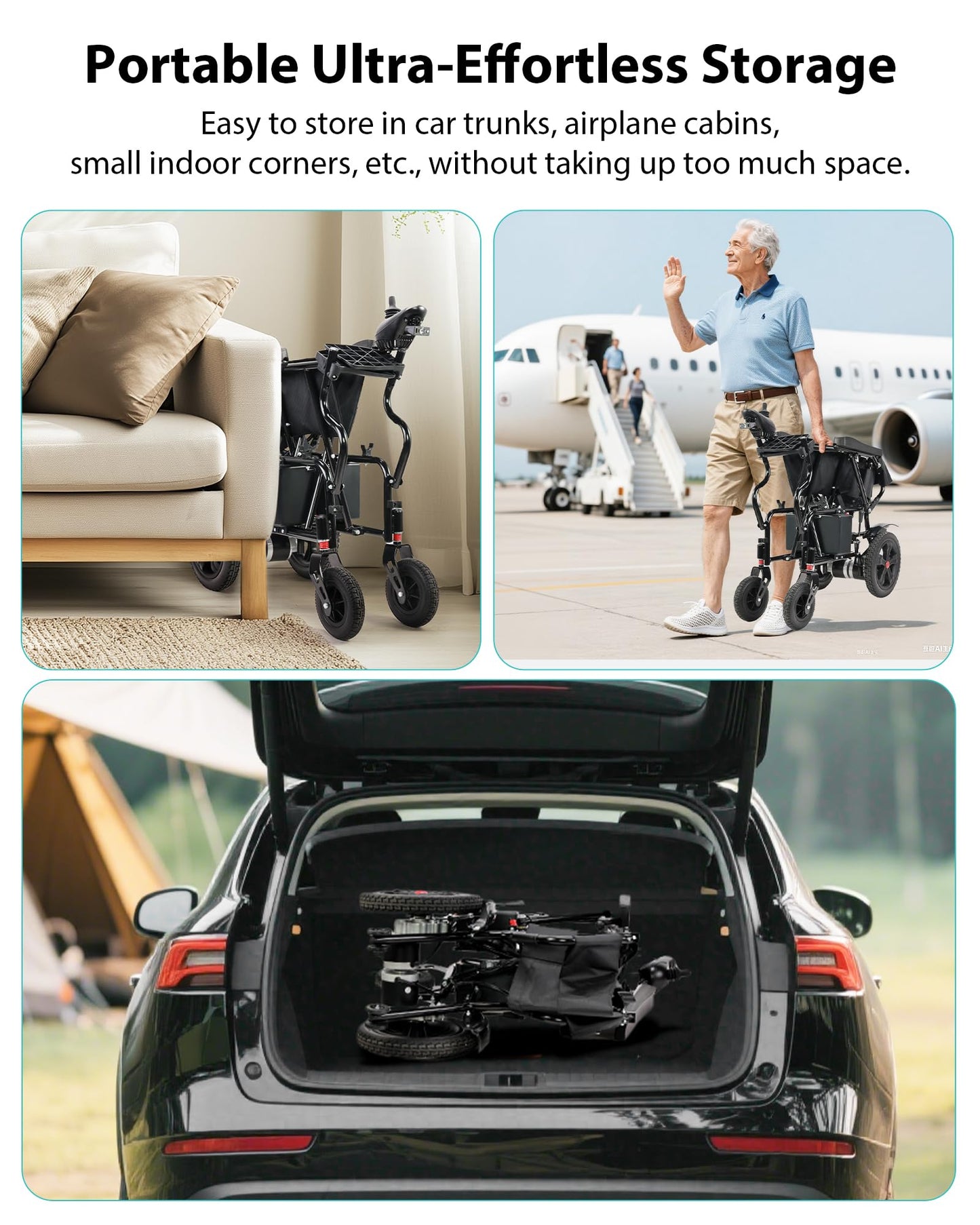19'' Wider Electric Wheelchairs for Adults - 15 Miles Travel Range & Support 330 lb, Lightweight Foldable Motorized Wheelchair with Large Tire, 360W All Terrain Power Wheelchair for Home/Outdoor