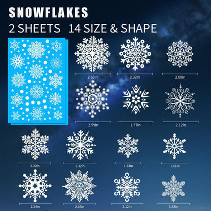 AHEONLAR 142PCS Christmas Window Static Cling Sticker, Snowflake Stickers Christmas Decorations, Waterproof Double-Sided Printed Xmas Window Clings Decals, Winter Stickers for Windows/Mirror/Fridge
