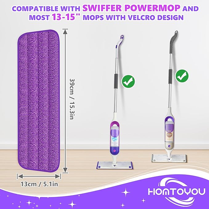 HOMTOYOU Reusable Pads Refills for Swiffer Power Mop: 6 Pack Microfiber Pad for