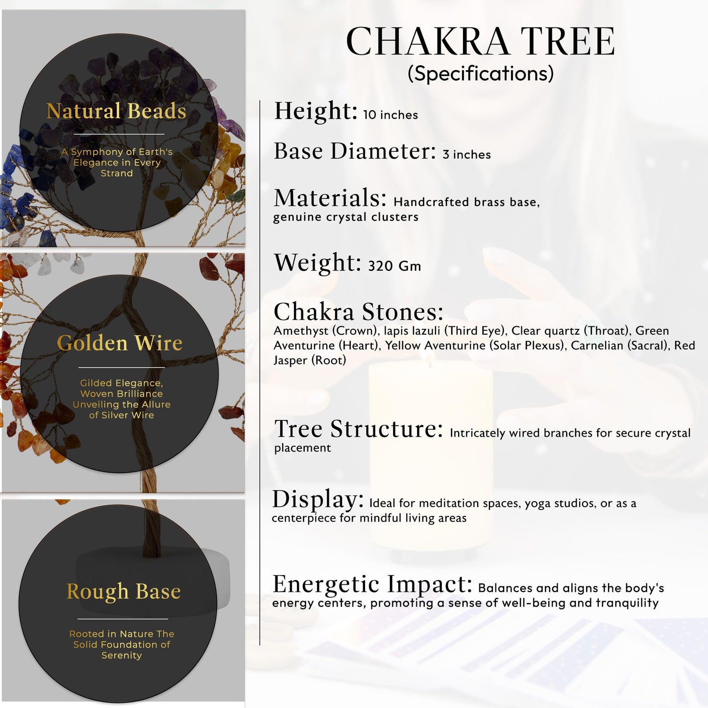 YATSKIA 7 Chakra Tree of Life Crystal Tree, Healing Crystals Gifts for Women, Chakra Stones Home Office Decor, Gemstone Tree Bedroom Decor, Healing Gifts (Size - 10 Inch)