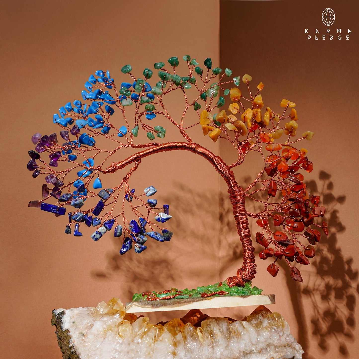 KARMAPLEDGE 7 Chakra Tree of Life for Home, Office, Room, Wall Decor to Bring Money & Good Luck, Handmade Healing Crystal Tree Gifts for Women, Men, Mom & Dad, Unique Gifts for Birthday & Anniversary