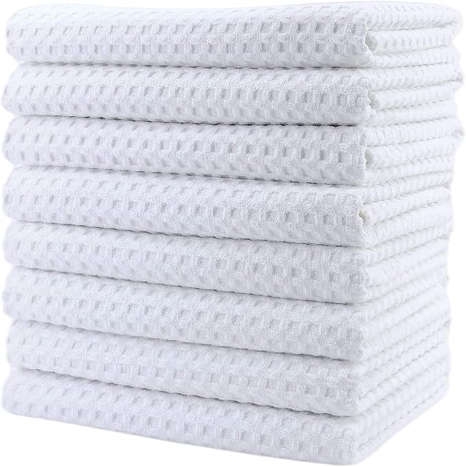 POLYTE Ultra Premium Microfiber Kitchen Dish Hand Towel Waffle Weave, 8 Pack