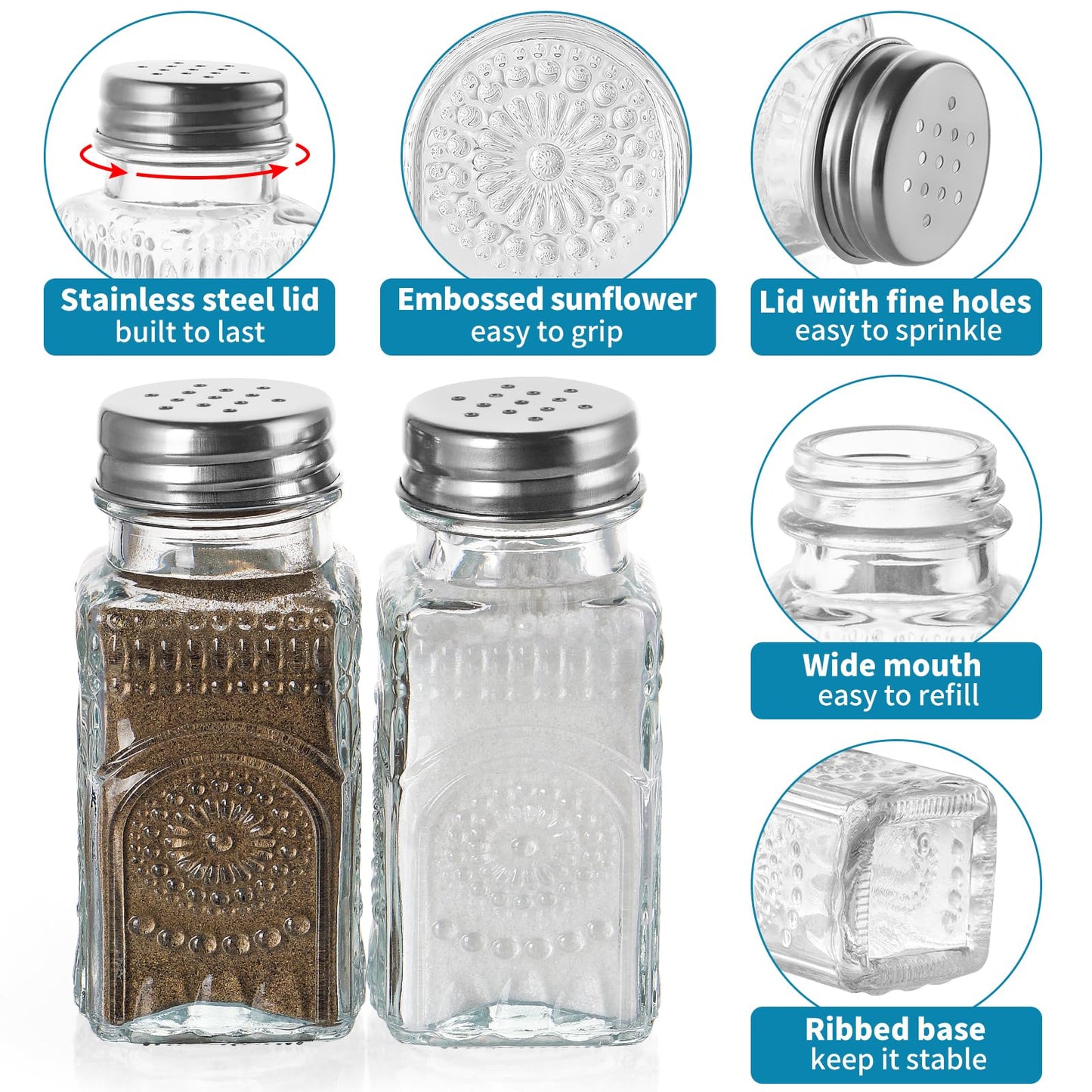 MDLUU Glass Oil and Vinegar Cruet Set, Salt & Pepper Shakers with Holder