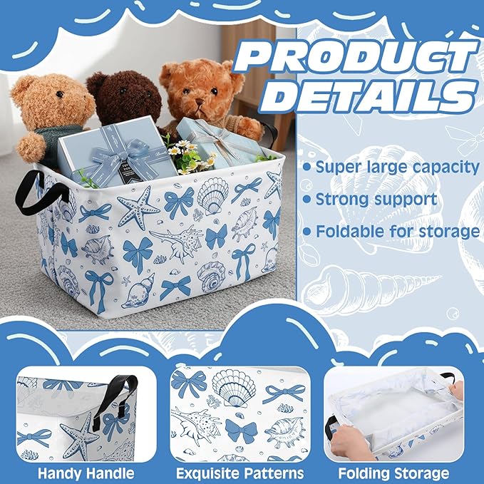 4 Pcs Coastal Beach Storage Basket Fabric Laundry Baskets