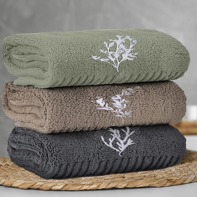 3 Pcs Boho Botanical Hand Towels Bathroom Decor Retro Embroidered Minimalist