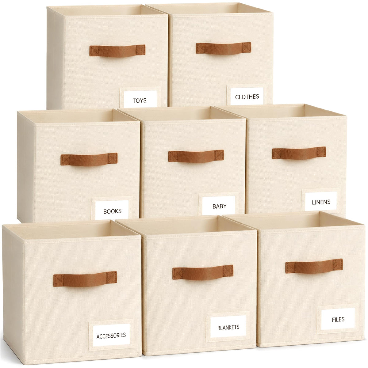Stowsia Storage Cubes 8 Pack, 11 Inch Fabric Storage Cubes Organizer Bins with Labels, Odor-Free & Sturdy PP Structure, Cubby Baskets for Closet, Shelves, Toys & Nursery (Beige)