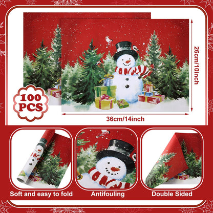 Lallisa 100 Pcs Christmas Snowman Paper Place Mats 14 x 10 in Disposable Paper Place Mats Dining Table Placemat Rectangle Kitchen Table Mat Place Mat for Christmas Wedding Party