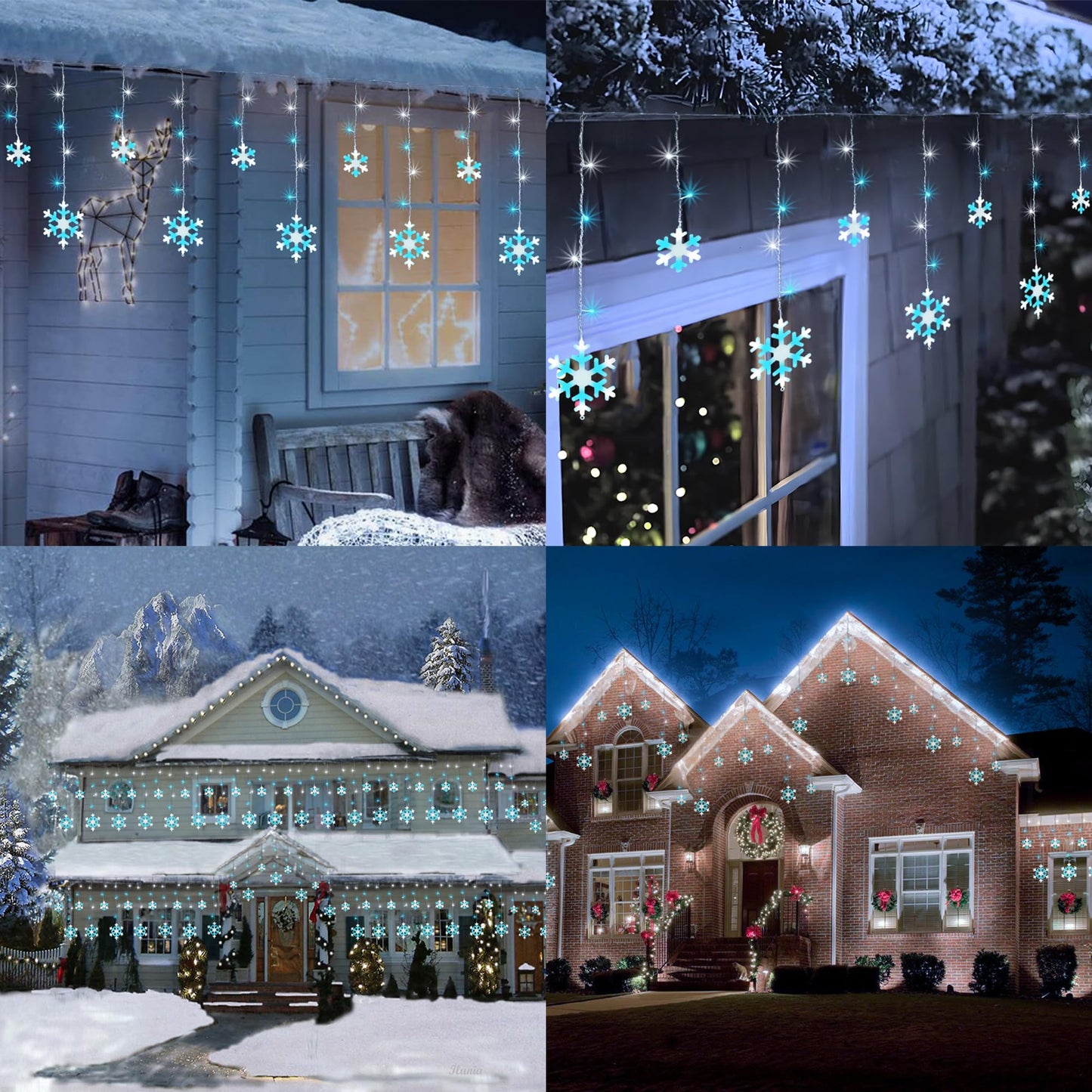 Christmas Snowflake Lights, 10.66ft 168 LED Icicle Lights Outdoor with 14 Drops, 8 Modes Waterproof Connectable Christmas Light for Eaves Wedding Garden Yard Indoor Xmas Decor (White & Icicle Blue)