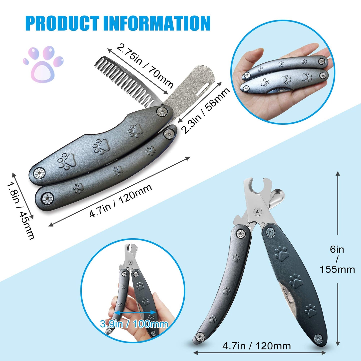 Best Dog Nail Trimmer for Anxiety Sensitive Dog, Quiet Sharpest Smoothest Dog Nail Clippers for X Large Medium Small Size Breed, Heavy Duty Metal Dog Nail Grinder for All Dogs with Thick Toenail