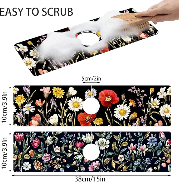Bimkole 2 PCS Faucet Absorbent Mat, Kitchen Faucet Sink Splash Guard Wraparound