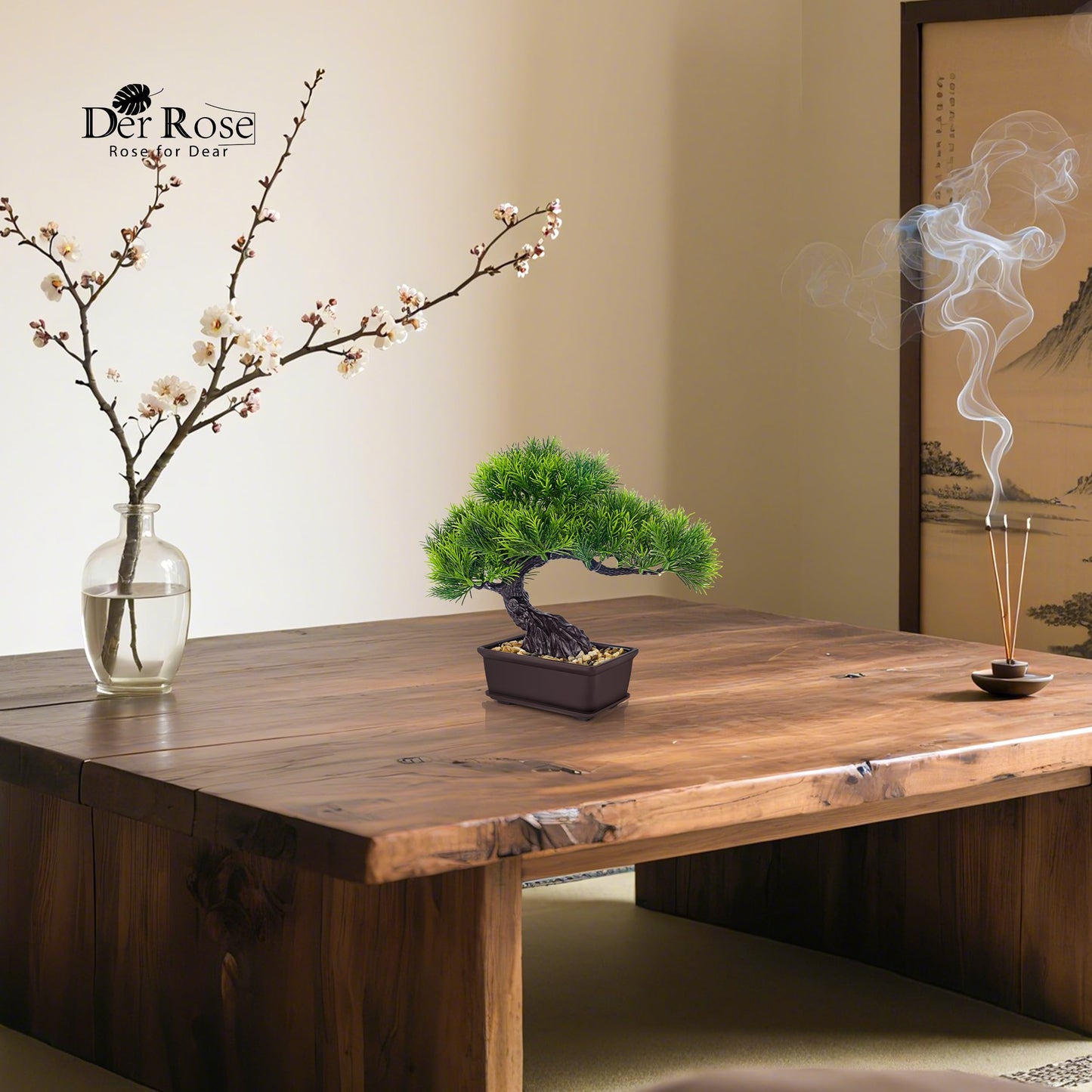 Der Rose 8 Inch Fake Plants Artificial Bonsai Tree Cedar for Home Office Desk Table Shelf Japanese Zen Decor (Pine)