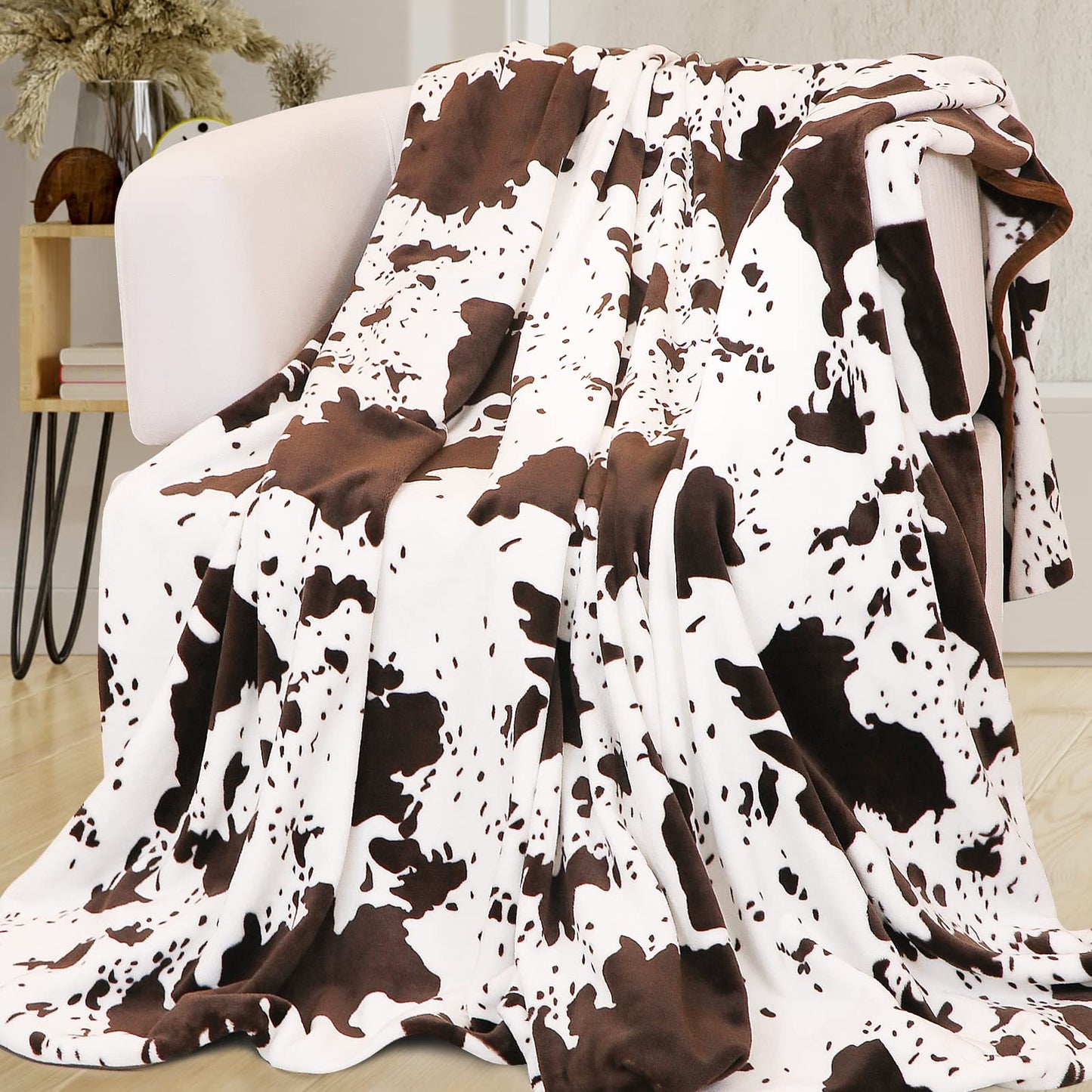 Cow Print Blanket for Couch Bed, Fuzzy Fleece Soft Blankets and Throws, Brown White Western Home Decor, All Season Cozy Birthday Gifts for Cow Lovers Women Men Girls Boys, 50x60 Inches