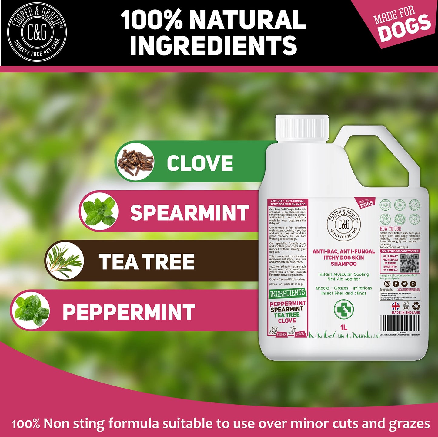 Dog Shampoo For Itchy Skin Antibacterial And Antifungal | Natural Medicated Low Lather Safe Formula | Fast Absorbing and Skin Cooling First Aid | Great For Cuts Grazes Skin Irritation