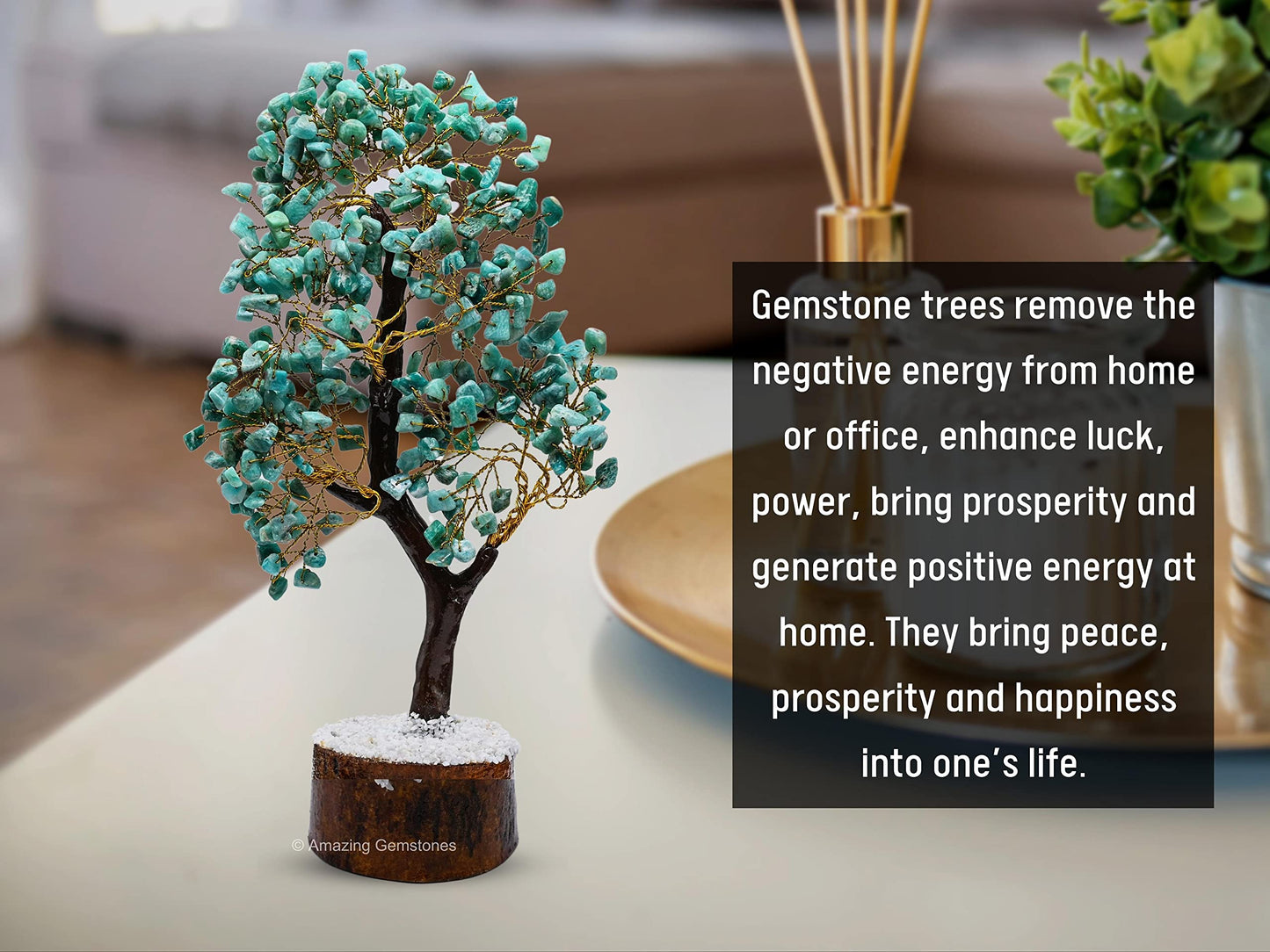 Amazonite Natural Healing Premium Crystal Bonsai Feng Shui Fortune Money Tree of Life for Home Office Decor (Gift Box Ready) (10-12 Inch)