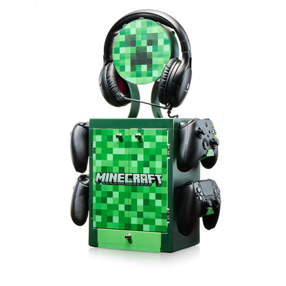 Numskull Official Minecraft Gaming Accessory Locker & Storage Stand – Holds 10 Games/DVDs, 4 Controllers, Headset, and Accessories – Durable & Compact Organizer – Official Minecraft Merchandise