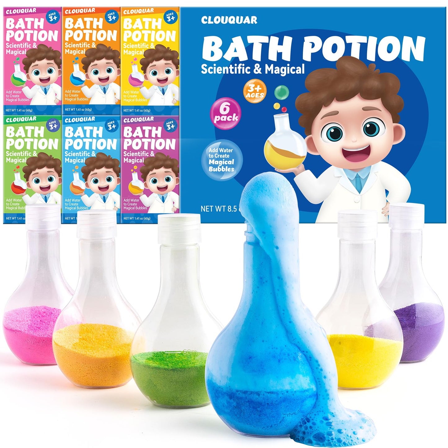 CLOUQUAR Kids Bath Bomb Potions, 6 Pack Non-Toxic Fizzy Bubble Bath Explosions, Colorful Burst Bath Potions for Kids, Scientific & Magical Bath Time Buddy, Fun & Educational Bubble Bath for Kids
