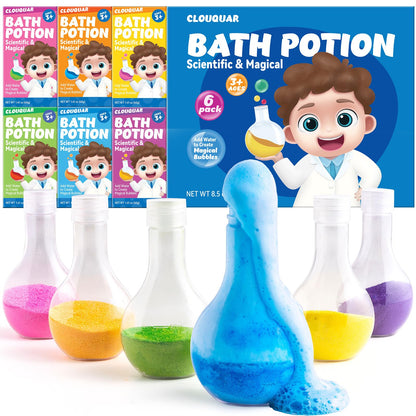 CLOUQUAR Kids Bath Bomb Potions, 6 Pack Non-Toxic Fizzy Bubble Bath Explosions, Colorful Burst Bath Potions for Kids, Scientific & Magical Bath Time Buddy, Fun & Educational Bubble Bath for Kids